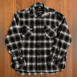 JACHS NEW-YORK 100% Coton Black and White Plaid Flannel Men's Shirt Size Large